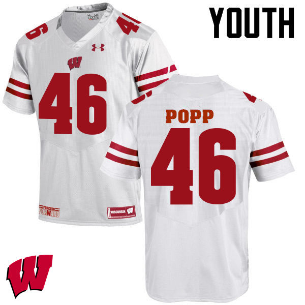 Youth Wisconsin Badgers #46 Jack Popp College Football Jerseys-White - Click Image to Close